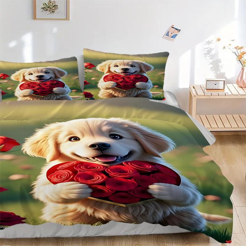 3pcs Golden Retriever Duvet Cover Set, Soft Comfortable Duvet Cover,Guest Room (1*Duvet Cover + 2*Pillowcase, Without Core) yy251104118 135x200cm