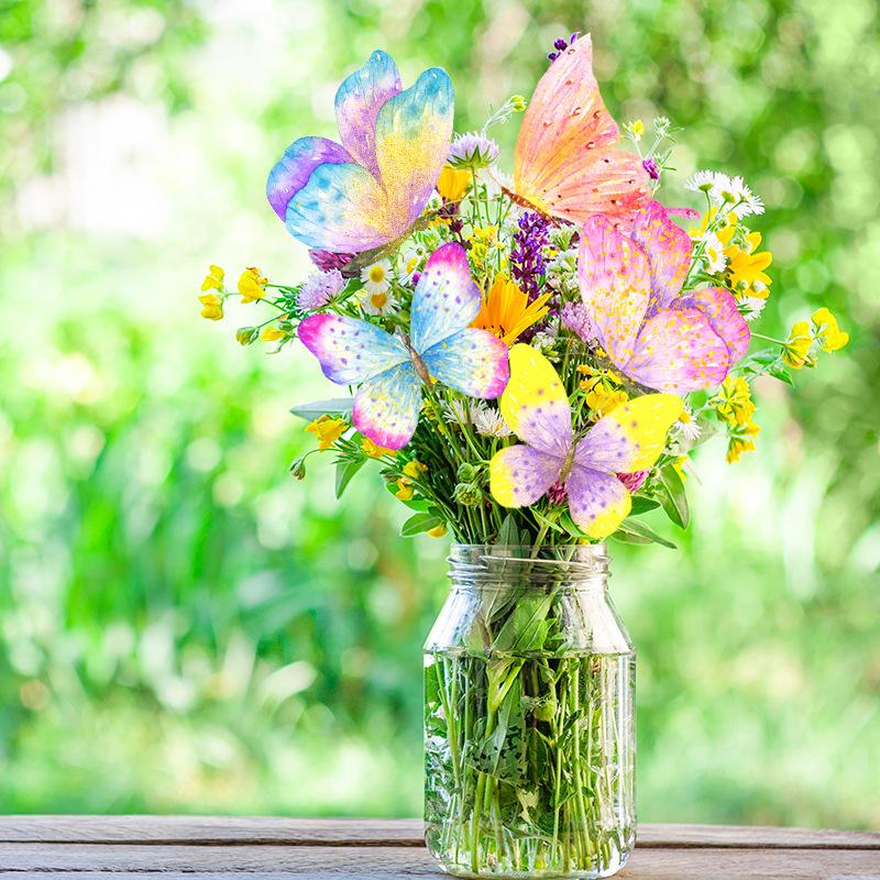 2025 New Model, Spring Flowers, Party Decoration, 12pcs/set, Butterfly Pattern, Vase Plugin, Cake Decoration, Cake Plugin