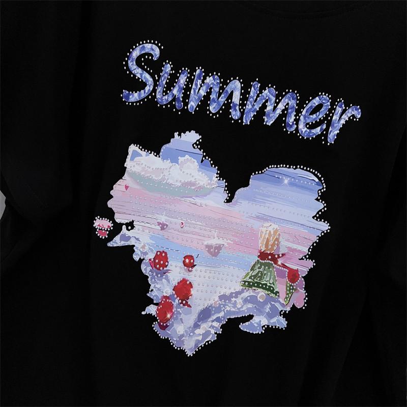 Women's Plus Size Slimming Loose Fit Mid-Length Round Neck Short-Sleeve T-Shirt (Sizes 200/300/350 Jin)