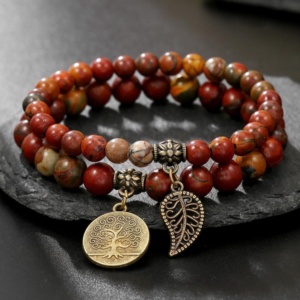 Turquoise Bracelet Tree of Life Pendant Bracelet 8mm White Turquoise Bracelet Two-piece Set