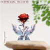 2D Flat, Acrylic Love Flower Desktop Decoration, Hands Holding Red Rose Design, Suitable for wall Decoration, porch, Room, Villa, accents Home, Hallwa