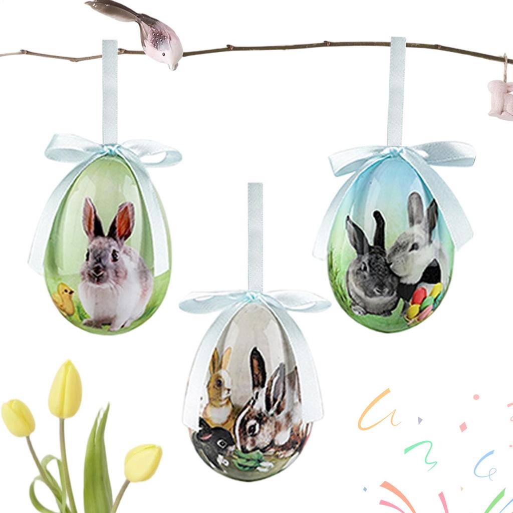 3 Pieces Foam Easter Bunny Egg Ornaments Cute Bunny Spring Decor Decorative Easter Eggs Tree Ornaments For Window Door Garden