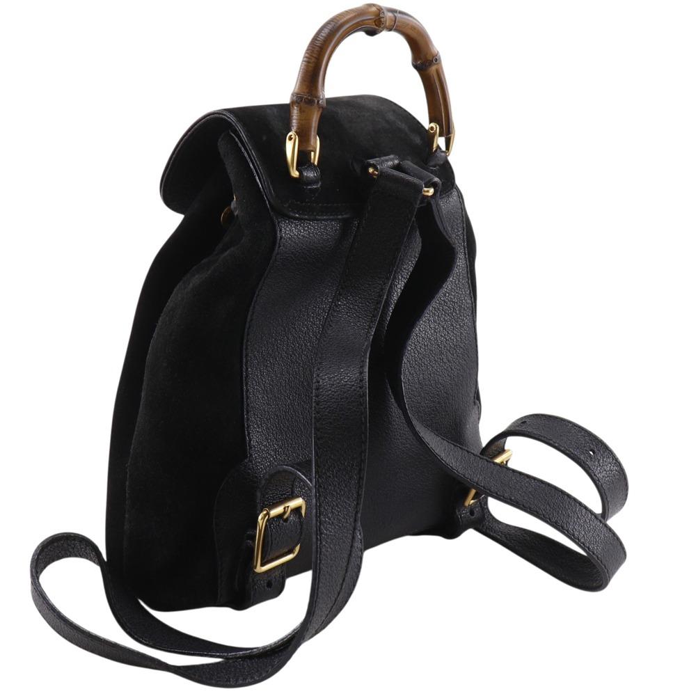 GUCCI Bamboo Backpack Daypack Old Gucci black Suede Women Used