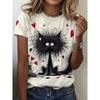Damen T-Shirt Lustiges Tier Katze 3D Druck Sommer Rundhals Kurzarm Outdoor Freizeit T-Shirts Damen Kleidung