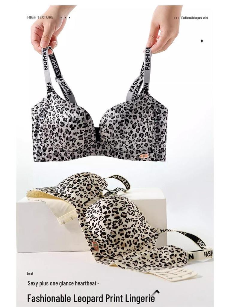 Women's Sexy Leopard Print Push-Up Wirefree Lingerie Set - Adjustable for Comfort 