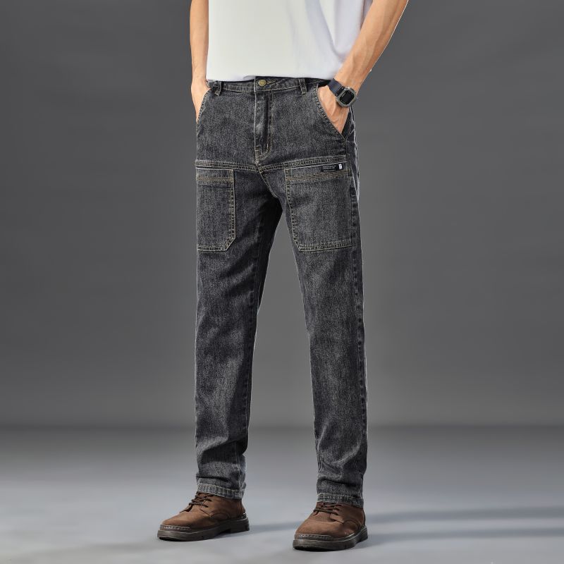 

2024 Весна и осень Новые мужские джинсы Slim Fit Straight Tube Workwear Multi Pocket Корейский стиль Trendy Casual Long Брюки 34