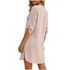 Women’s V Neck Button Down Tunic Shirt Dress with 3/4 Roll Tab Sleeves and Pintuck Front Casual Loose Fit