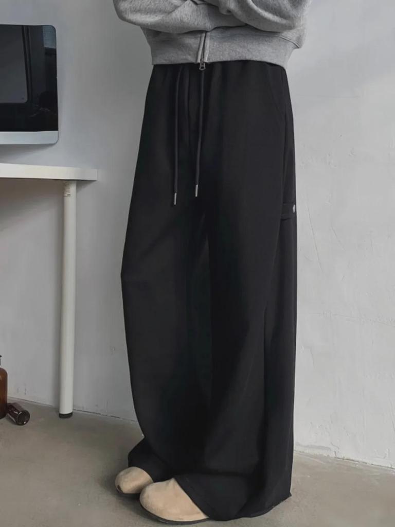 Men's Gray Heavyweight Wide-Leg Sweatpants: Spring/Autumn Casual Drape with American High-Street Vibe