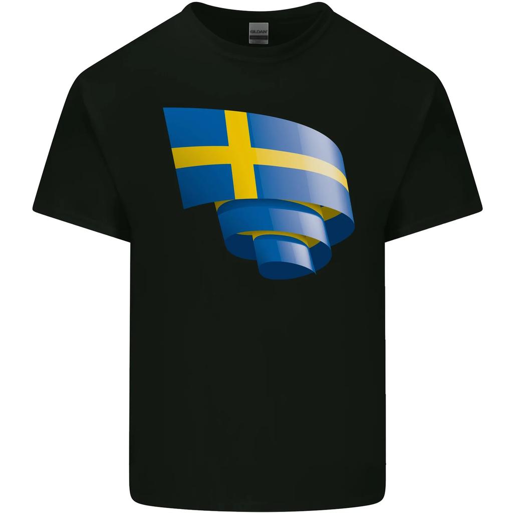 Curled Swedish Flag Sweden Day Football Kids T-Shirt Childrens