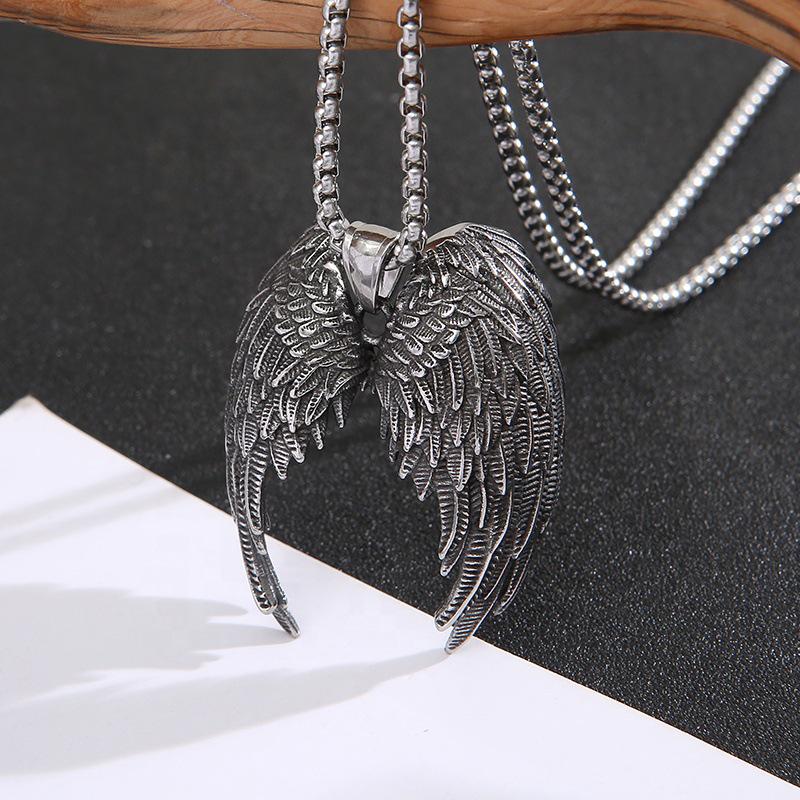 Personalized Retro Angel Wings Men's Titanium Steel Pendant Necklace