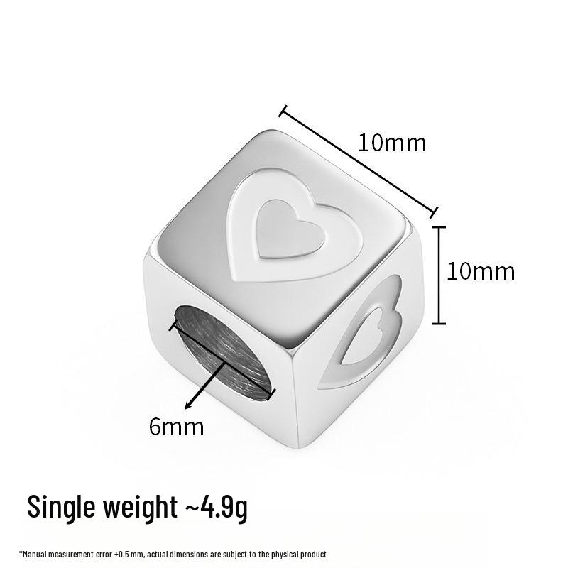 6mm Polished Stainless Steel Heart Square Beads for DIY Jewelry and Bag Charms