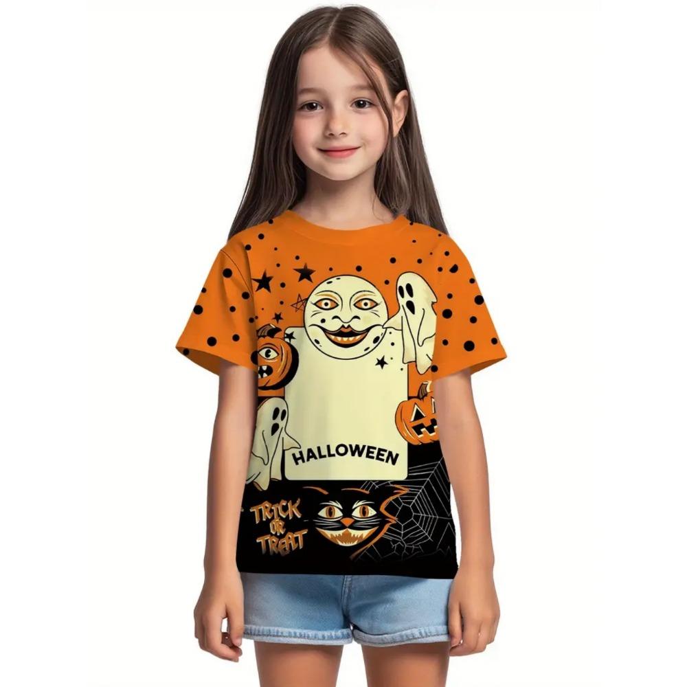 Girl Clothes Funny Pumpkin Graphic T-Shirt for Boys Girls Halloween Short Sleeve Tees 2-10Y Halloween Gift Party Kids Clothing