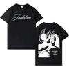 Judeline Dvoustranné T-shirt s tmavým grunge portrétem Streetwear Estetika Černé Unisex Nadměrné Pánské a Dámské T-shirty