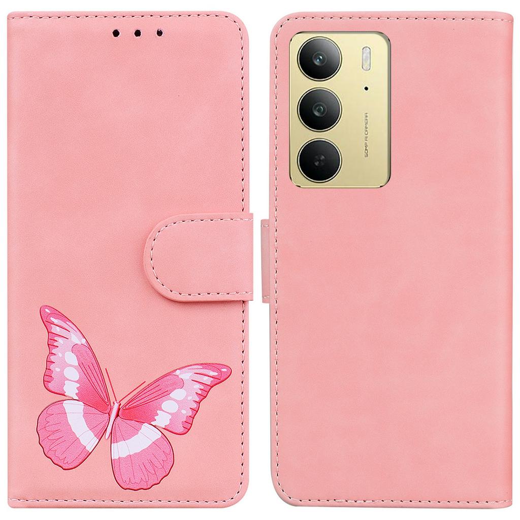 Etui ze skóry PU do telefonu Realme C75 4G z nadrukiem motyli