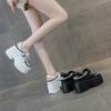 Fashion 11cm New Women's Genuine Leather Sandals Height Increasing Wedges Net Yarn Roman Style Hole Shoes Square Head Cool Trendy