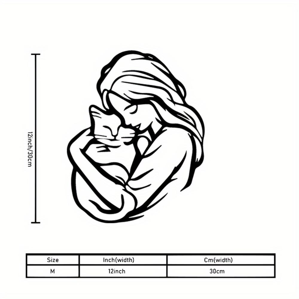 1pc Minimalist Black Line Art Girl Embracing Cat, Modern Wall Decor for Bedroom Living Room, Pet Lover Gift Home Decoration