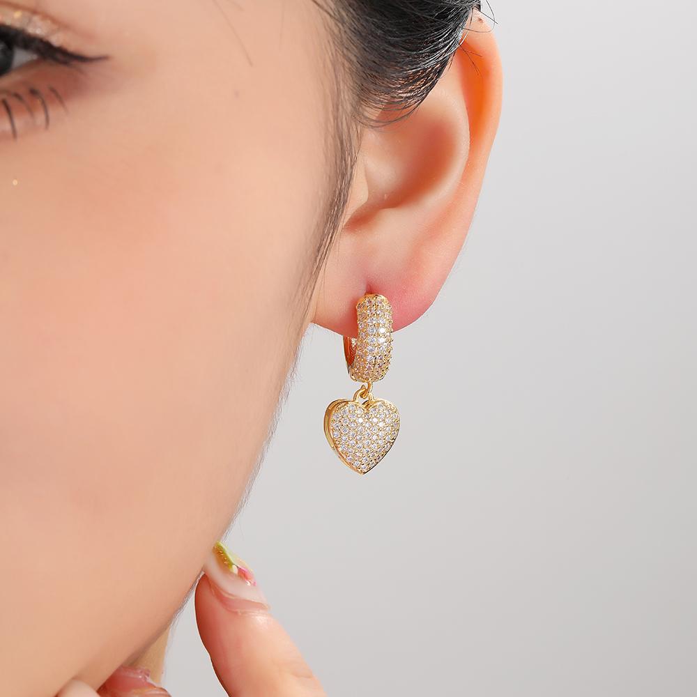 Luxury Green Cubic Zircon Heart Drop Hoop Earrings for Women Gold Plated Ear Cuffs 2026 Wedding Aesthetic Jewelry Gift Aretes