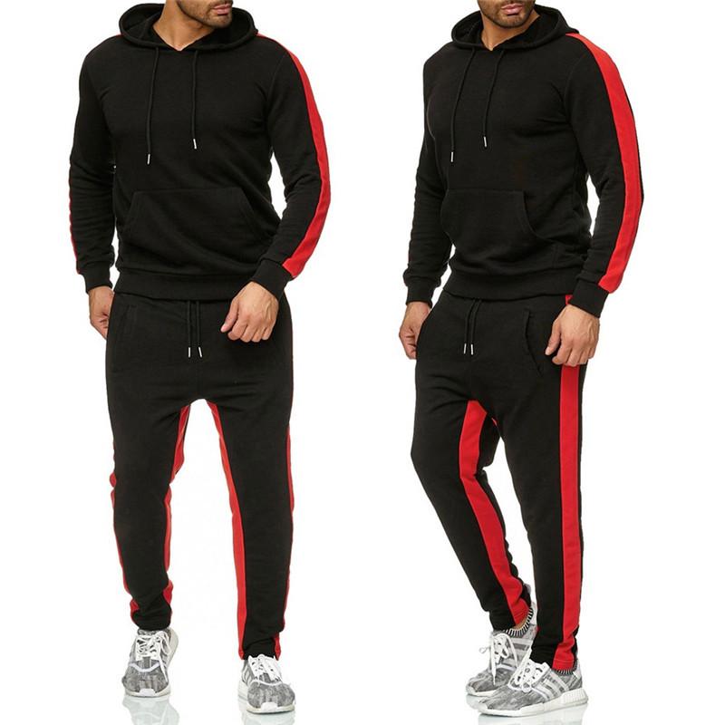 Men's Color Block Sweatshirt & Joggers Fitness Set