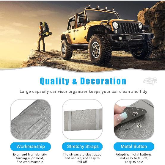 Augeny Car Sun Visor Organizer, Leather Personal Belonging Storage Pouch With Zipper, Car Visor Storage Pouch Sunglasses Holder, Auto Interior