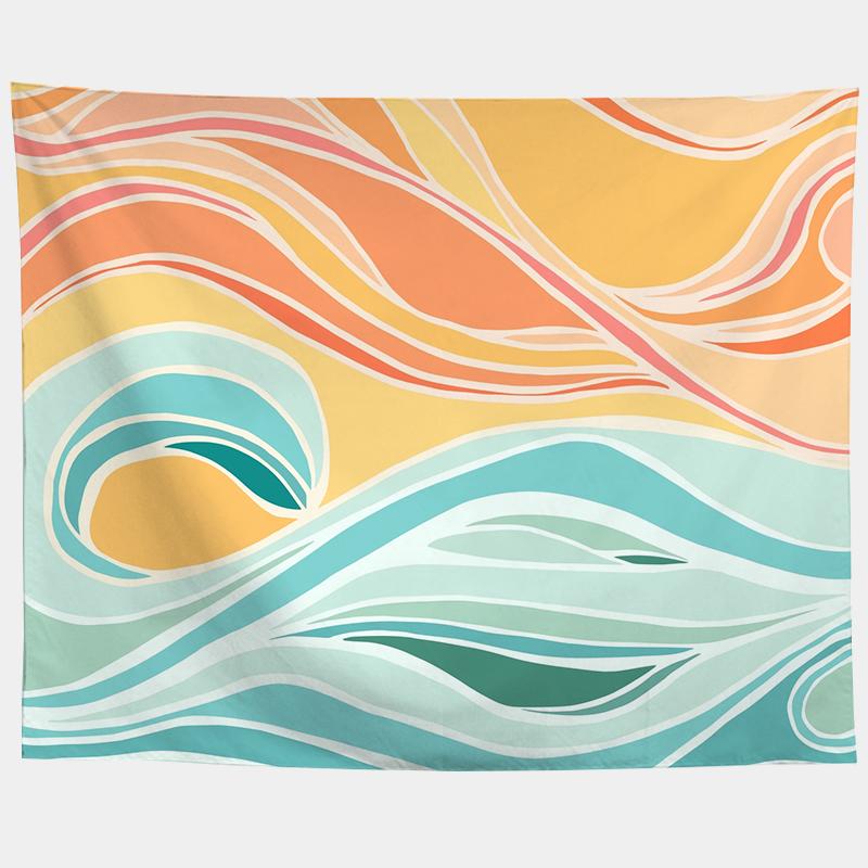 Watercolor Sea Sunset Tropical Forest Print Tapestry  Plants Abstract Landscape Living Room Bedroom Home Decor