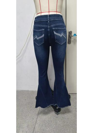 European Retro Mid-Waist Stretch Wide-Leg Embroidered Denim Jeans for Women