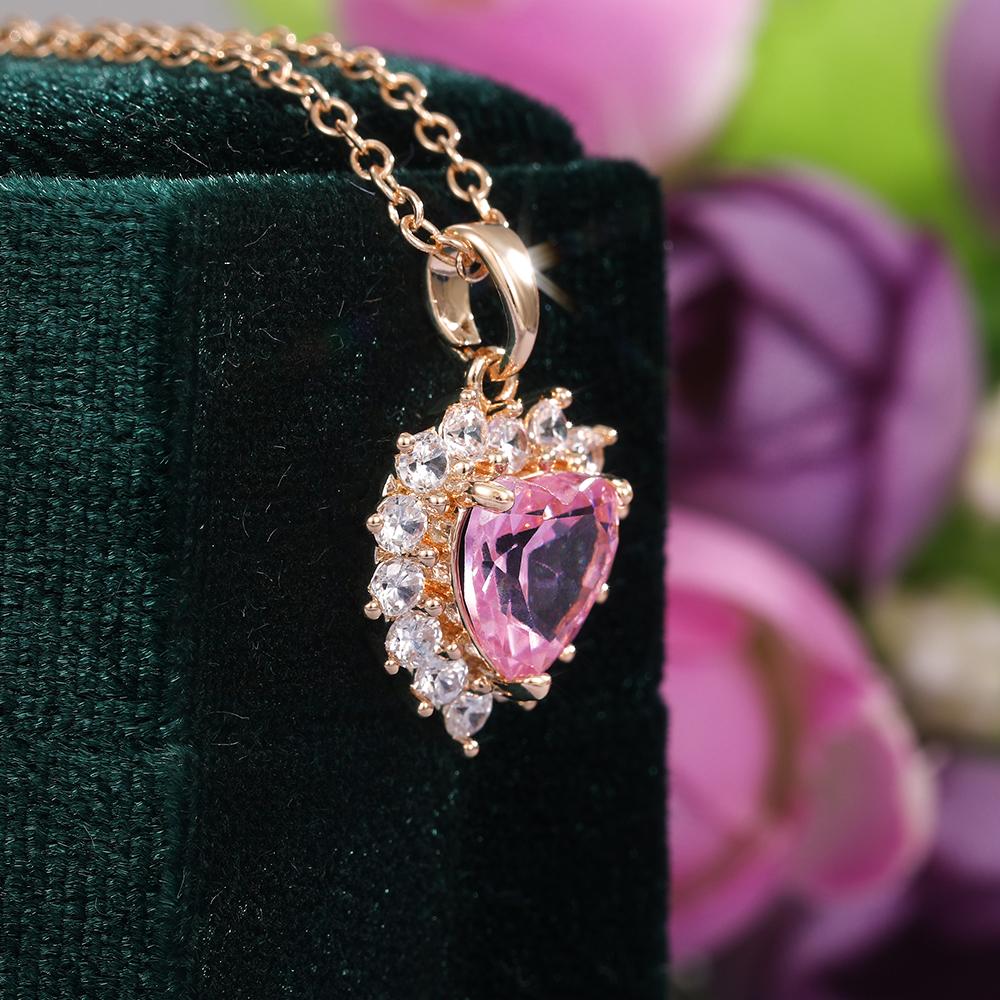 Huitan Wunderschöne Rosa Farbe Herz Anhänger Halskette Frauen, Verlobung, Hochzeit Braut Halsketten Brilliant CZ Mädchen Erklärung Schmuck