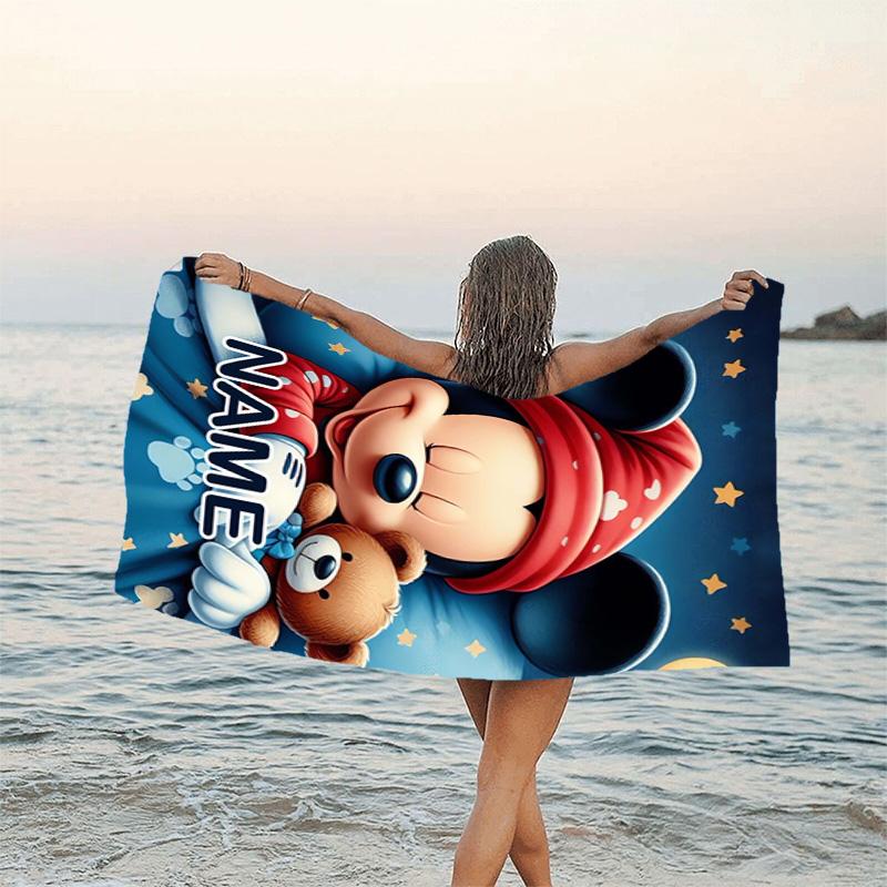 1pc Mickey3 Beach Towel with Custom Name, Beach/Swimming/Bath/Picnic/Camping Towel, Suitable for Seaside Beaches