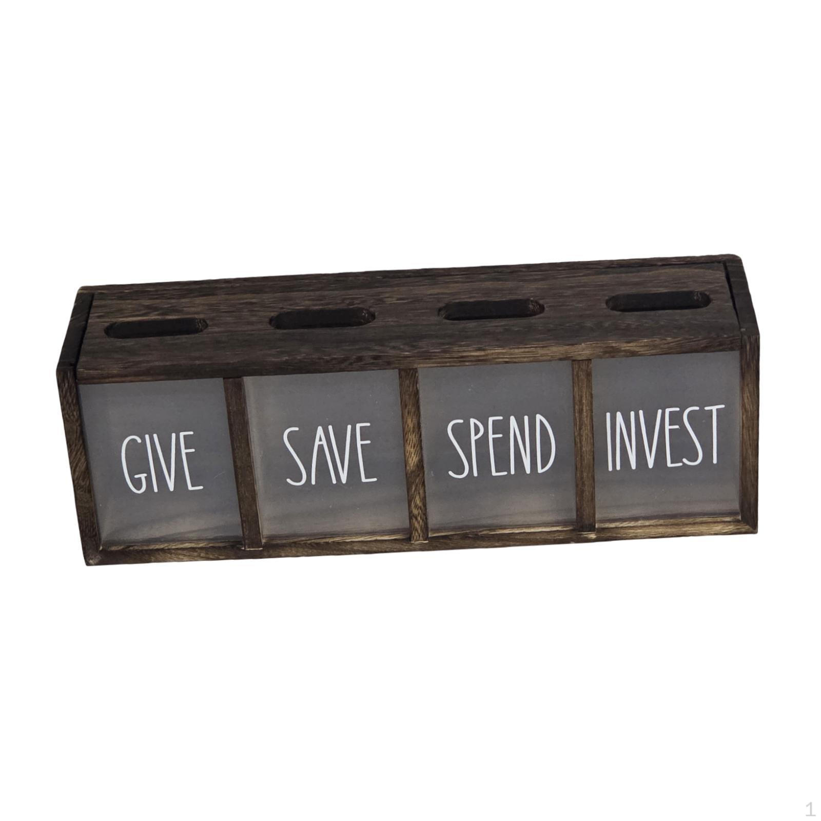 

Illustrated Wooden Piggy Bank Save, Spend And Invest for Children темно-коричневого