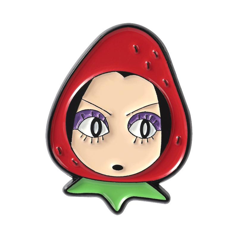 Cute Strawberry Hooded Enamel Badge Cartoon Girl Brooch Sweet Fashion Style Coat Pin Lovely Gifts For Teen Girls