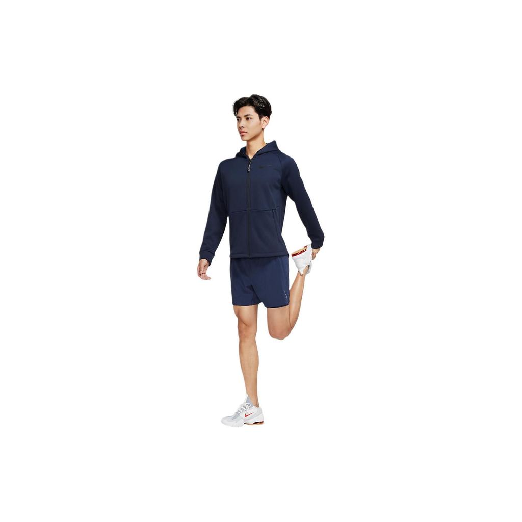 Nike Sudadera con capucha cálida de entrenamiento Pro Therma-FIT con forro polar y logotipo para hombre, Ropa exterior, Azul marino medianoche DD2125-451