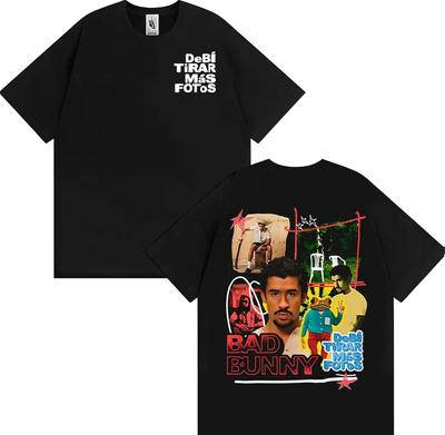 Rapper Bad Bunny Debi Tirar Mas Fotos DTMF Album Camisetas Hombre Mujer Moda Retro Camiseta de Manga Corta 100% Algodón Camiseta Holgada