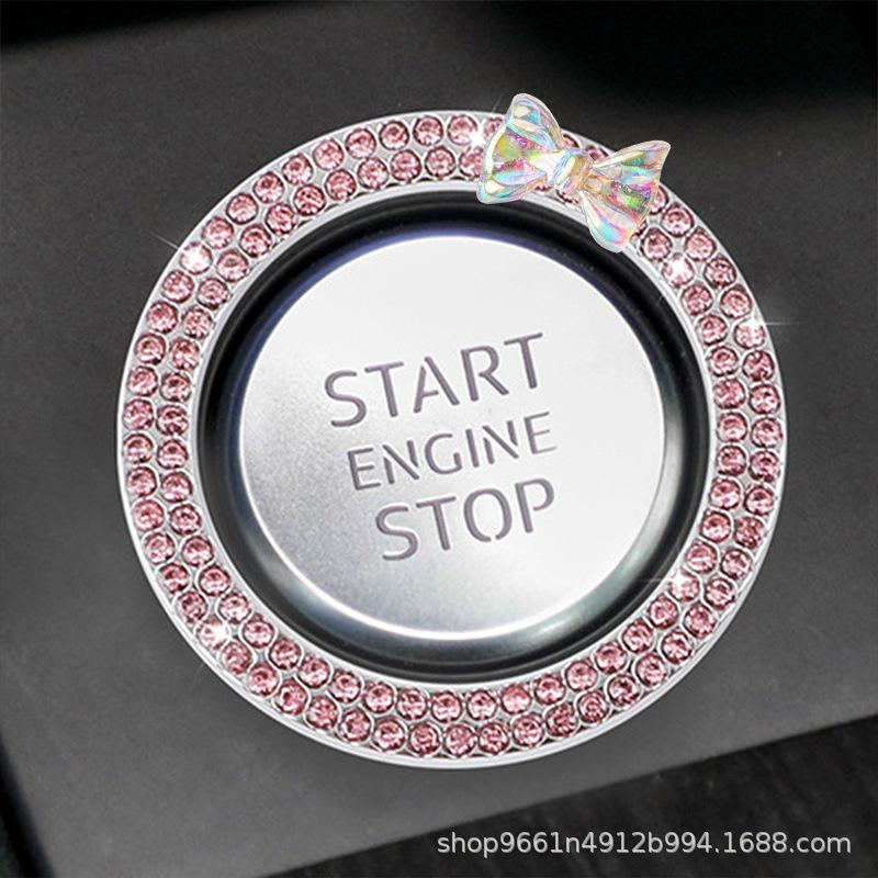 1pc Automobiles Start Switch Button Decorative Diamond Rhinestone Ring Auto SUV Car Decorative Accessories Interior for Girls