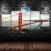 Golden Gate Bridge Landscape 5 Piece Five Panel Wall Canvas Print Modern Art Poster Picture Home Decor Gift For Him For Her