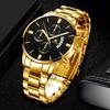 1SET New Fashion Trend Business Men's Versatile Steel Belt Quartz Watch Bracelet Lion Necklace Set