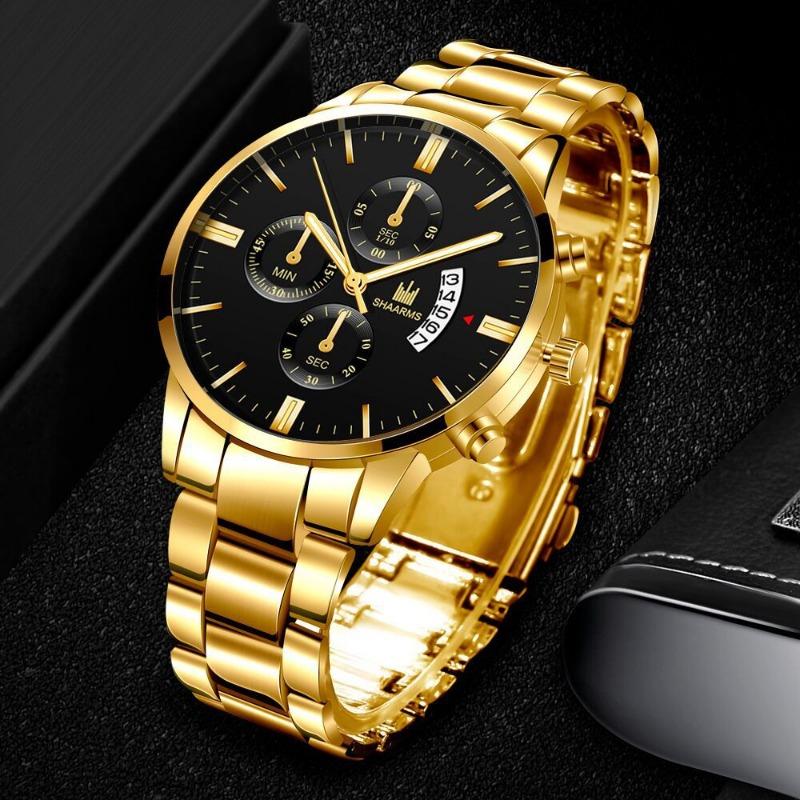 1SET New Fashion Trend Business Men's Versatile Steel Belt Quartz Watch Bracelet Lion Necklace Set