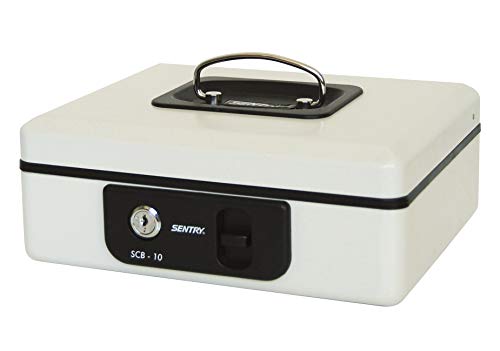 SENTRY SCB-10 Small Cash Box, Storage Box, Keyed Included, B6, Key Lock, Coin Case, One-Touch Open, Light Gray