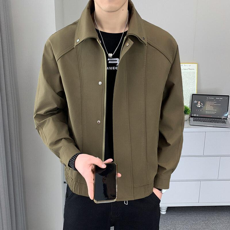 

Spring and Autumn New Jacket Men s Loose Outdoor Commuter Simple Casual Style Design Lapel Jacket M хакі