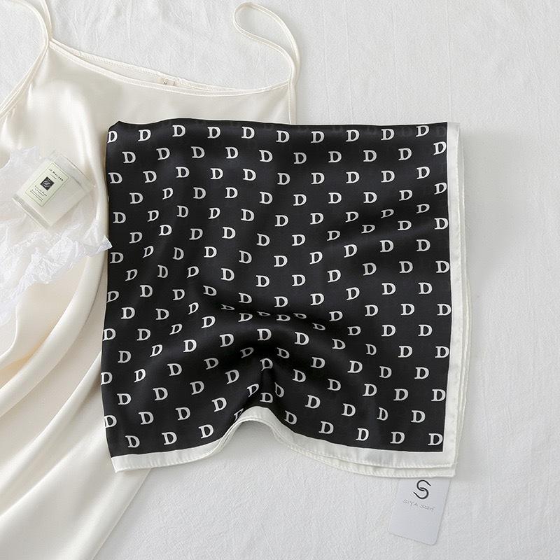 Silk scarf female stripe black and white printing spring and summer new decoration simple fashion simulation silk square scarf
