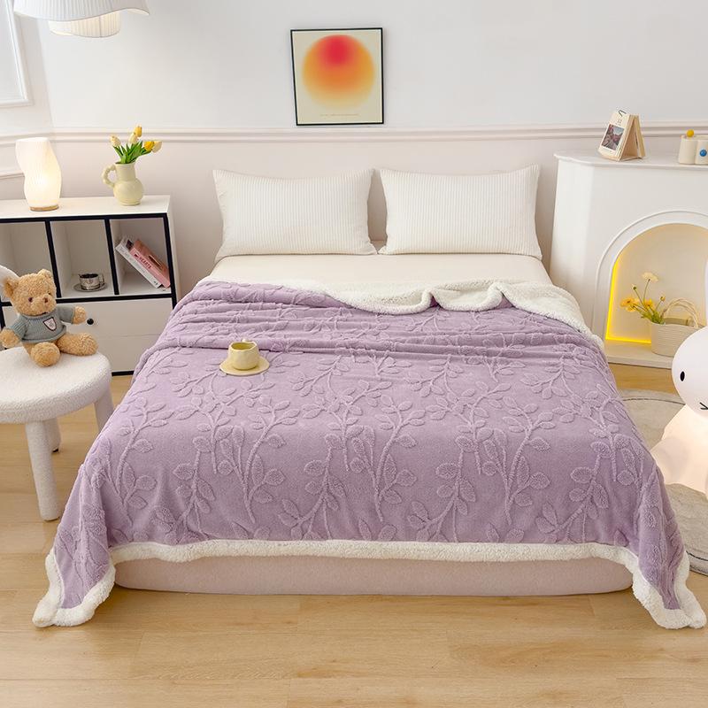 Plush Multi-Functional Solid Color Lucky Tree Jacquard Wool Nap Blanket for Office