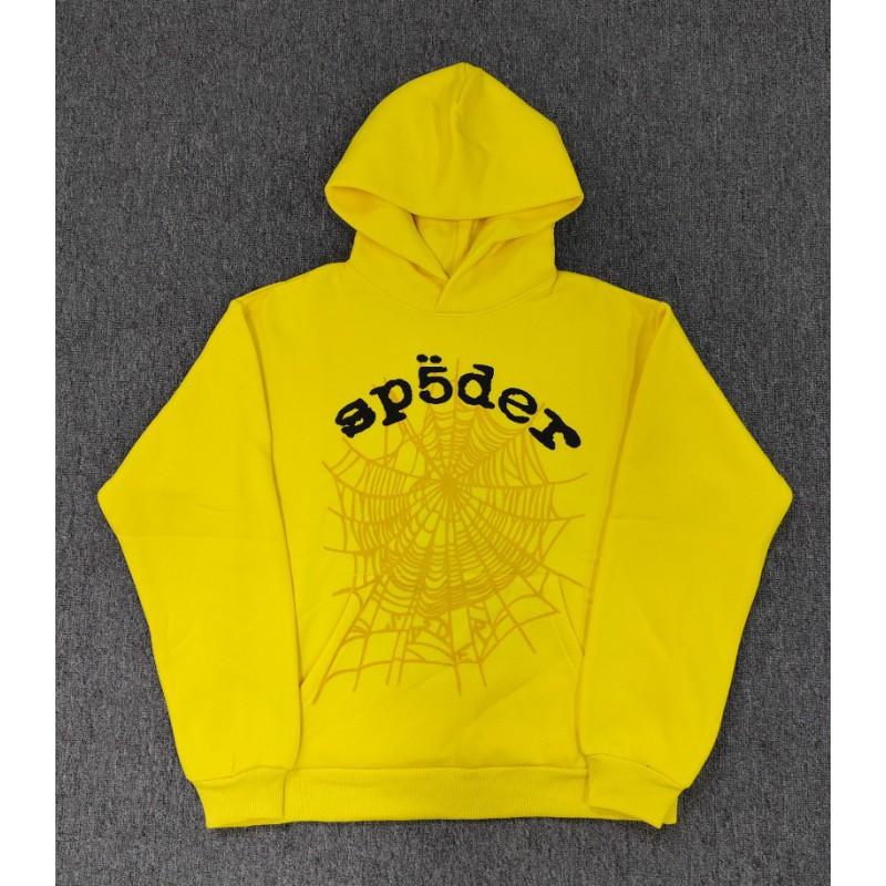 Felpa Sp5der Oversize Spessa in Pile con Stampa a Foglia Ragnatela Design Uomo Inverno Casual