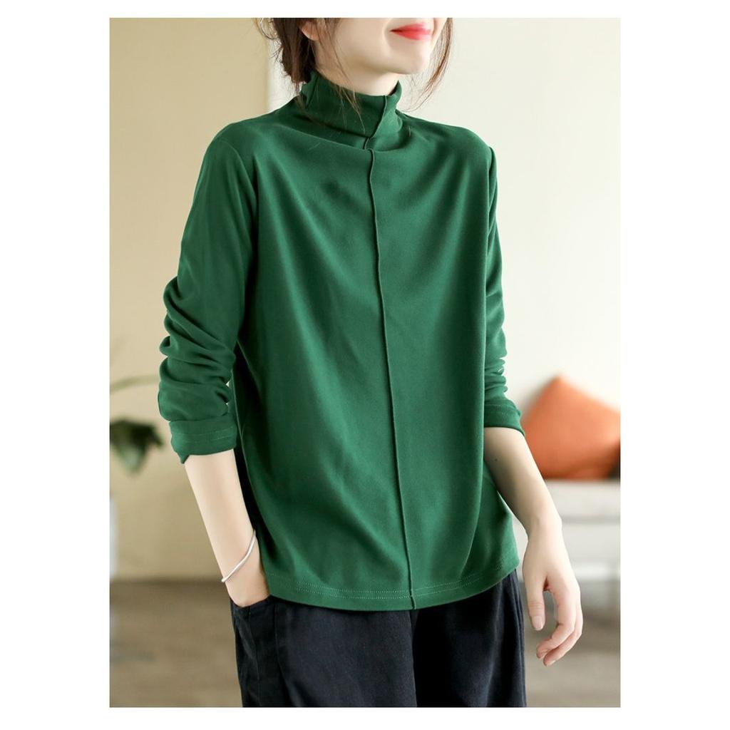 Maglia Base a Collo Medio Alto Semplice con Cuciture in Velluto Tedesco a Doppio Lato da Donna, Autunno e Inverno Nuova Moda Top da Donna in Stile Occidentale