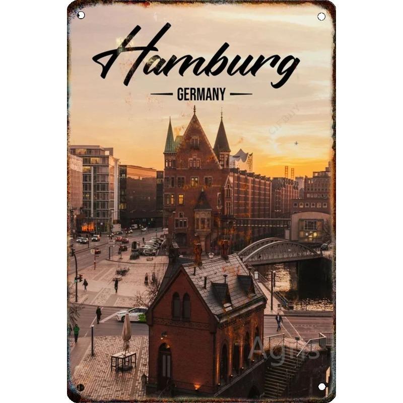 Cityscape Travel Metallschild, Urbanes Landschafts-Wanddekor 20x30cm