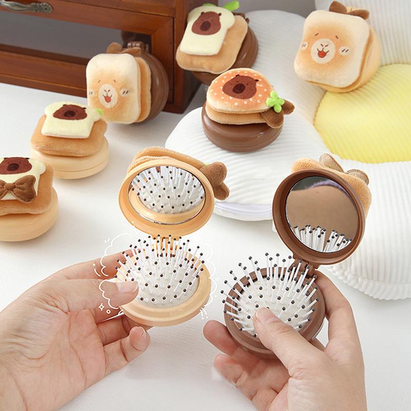 2 In 1 Folding Mirror Comb Lightweight Dual Fold Design Folding Makeup Mirror Small Size Air Cushion Massage Comb Outdoor Use