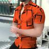 Men's Striped Printed Short Sleeve Shirt, Fashionable and Casual Loose Shirt