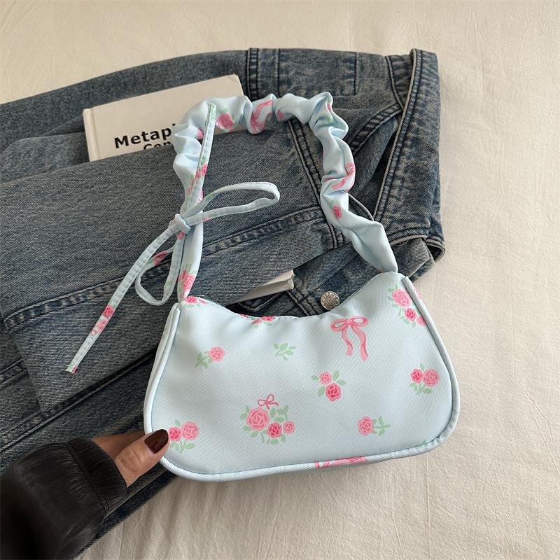 Floral Canvas Drawstring Hobo Bag with Bow