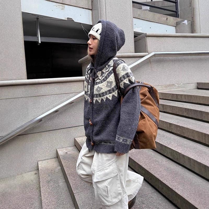 Unisex Heavyweight Hooded Cardigan Sweater - High-End Knit for Autumn/Winter
