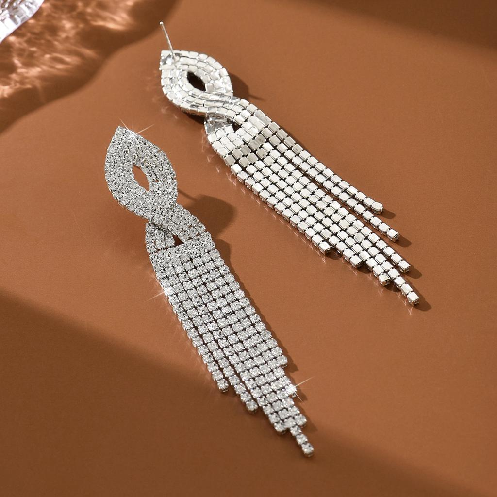 Cross Long Fringed Rhinestone Earrings Bridal Wedding Stage Atmosphere Exaggerated Earrings