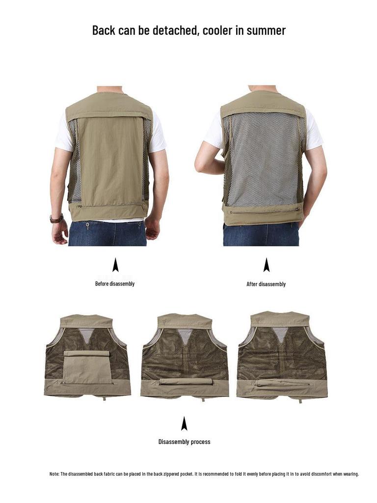 Men's Casual Multi-Pocket Mesh Vest for Fishing & Photography - Sleeveless Outdoor Spring/Autumn