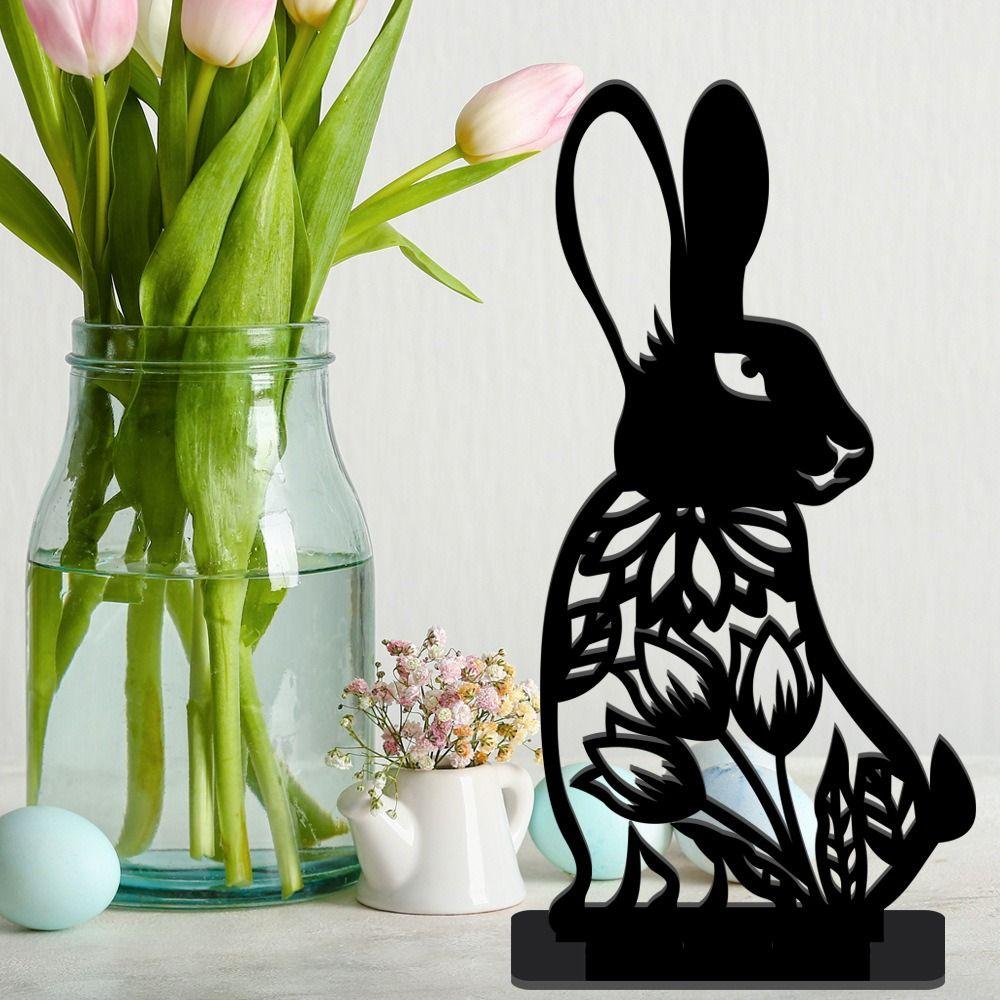 Cartoon Rabbit Easter Decorative Figurines Easter Egg Acrylic Hollow Carving Decoration DIY Accessories Table Ornament