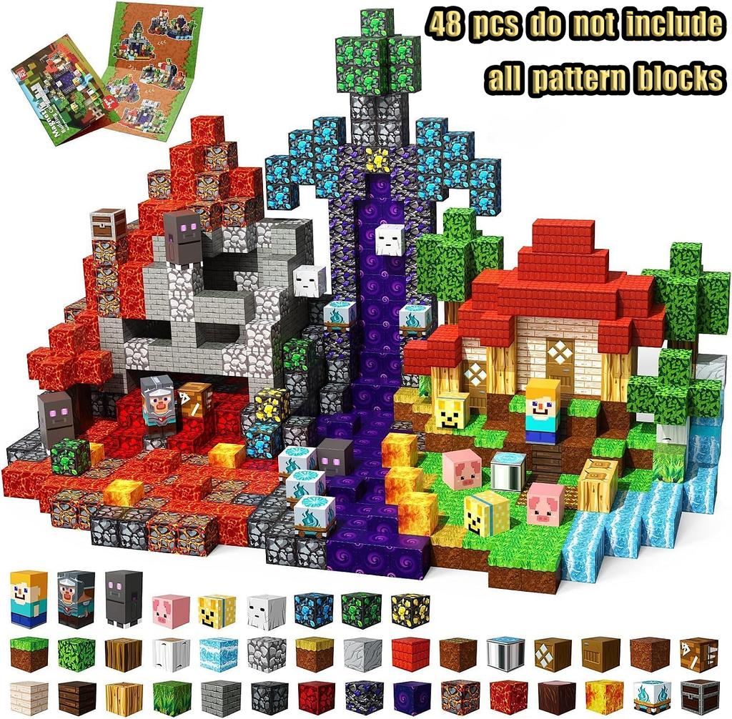 Magnetic Building Blocks Mine World Magnetic Pool Castle Villa Party Construction Brick Cube Stem Boy Girl Children Toy Set Gift